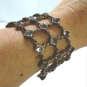 💜 Amethyst Sterling Silver Pearl Web Net Link Bracelet Vintage Bohemian